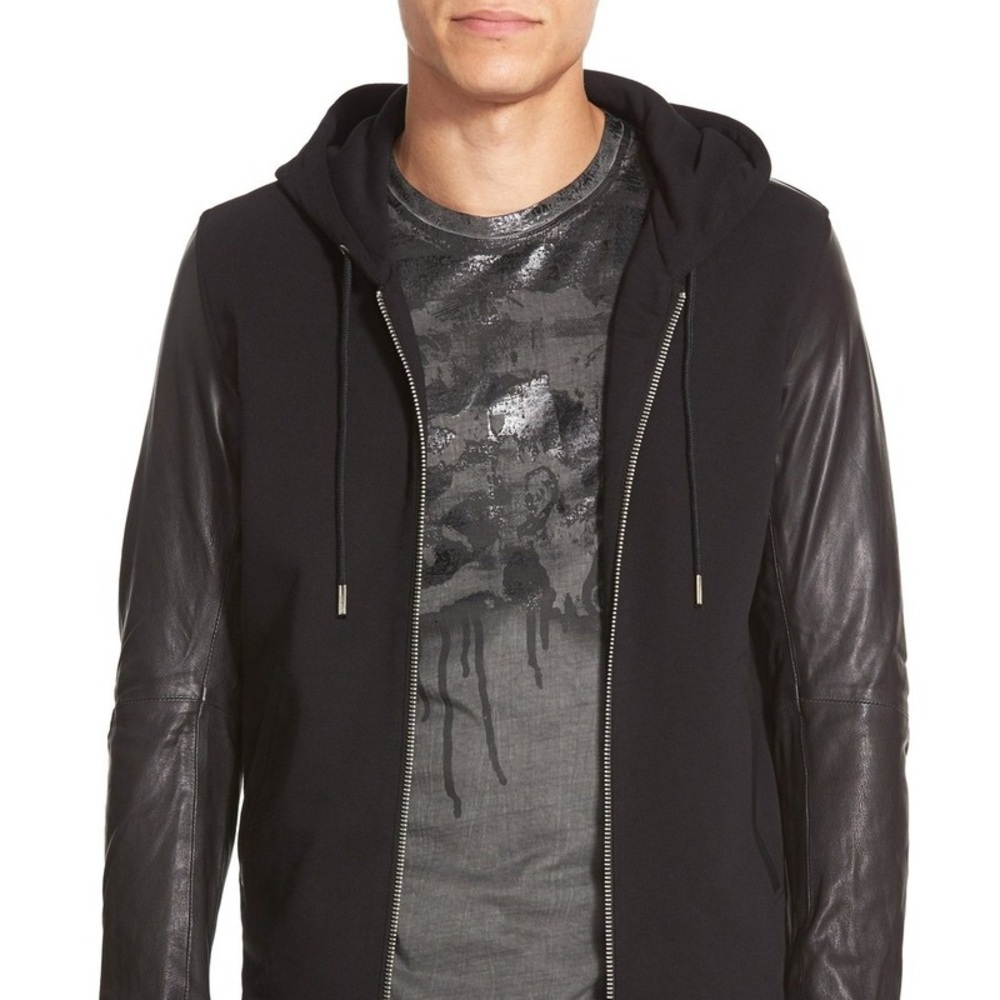 RARE Diesel 'L-Mifun' Hooded Knit Jacket with Leather Sleeves Mens XS